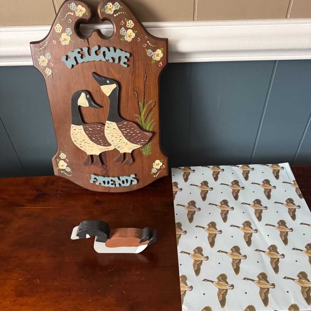 Vintage Canada Goose Cottagecore Home Decor Bundle Brown Welcome Wood 1980s Lot